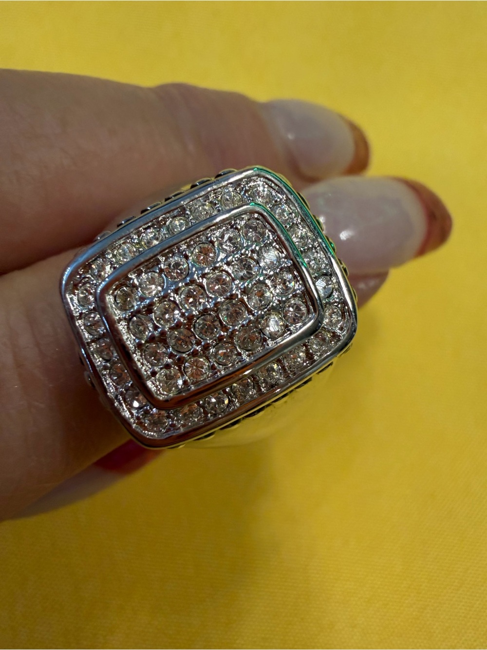 Park Lane Silver-Tone Square Sparkling Statement Ring – Size 10